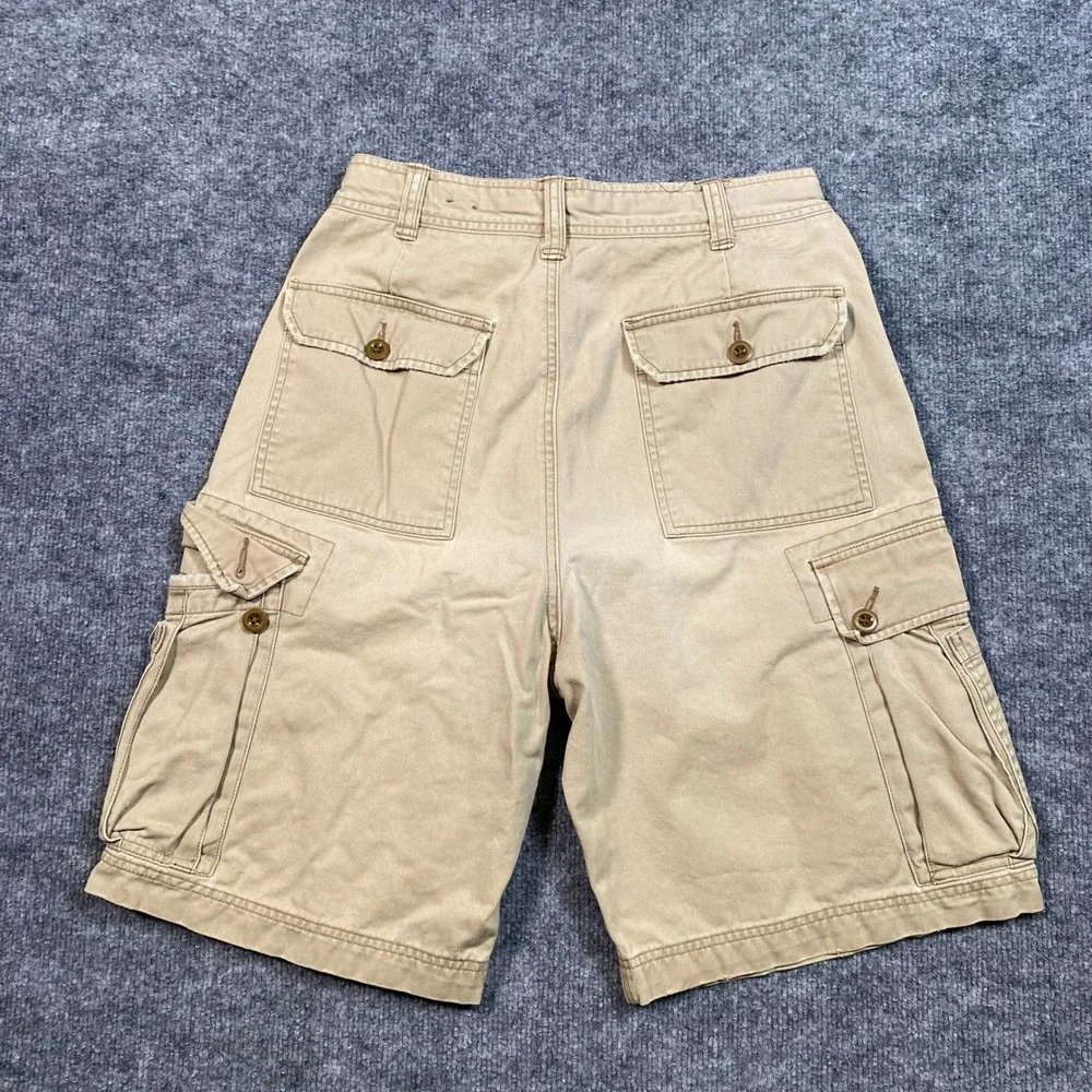 American Eagle Mens Khaki Cargo Shorts Size 29 Tan Cotton Drawstring Utility